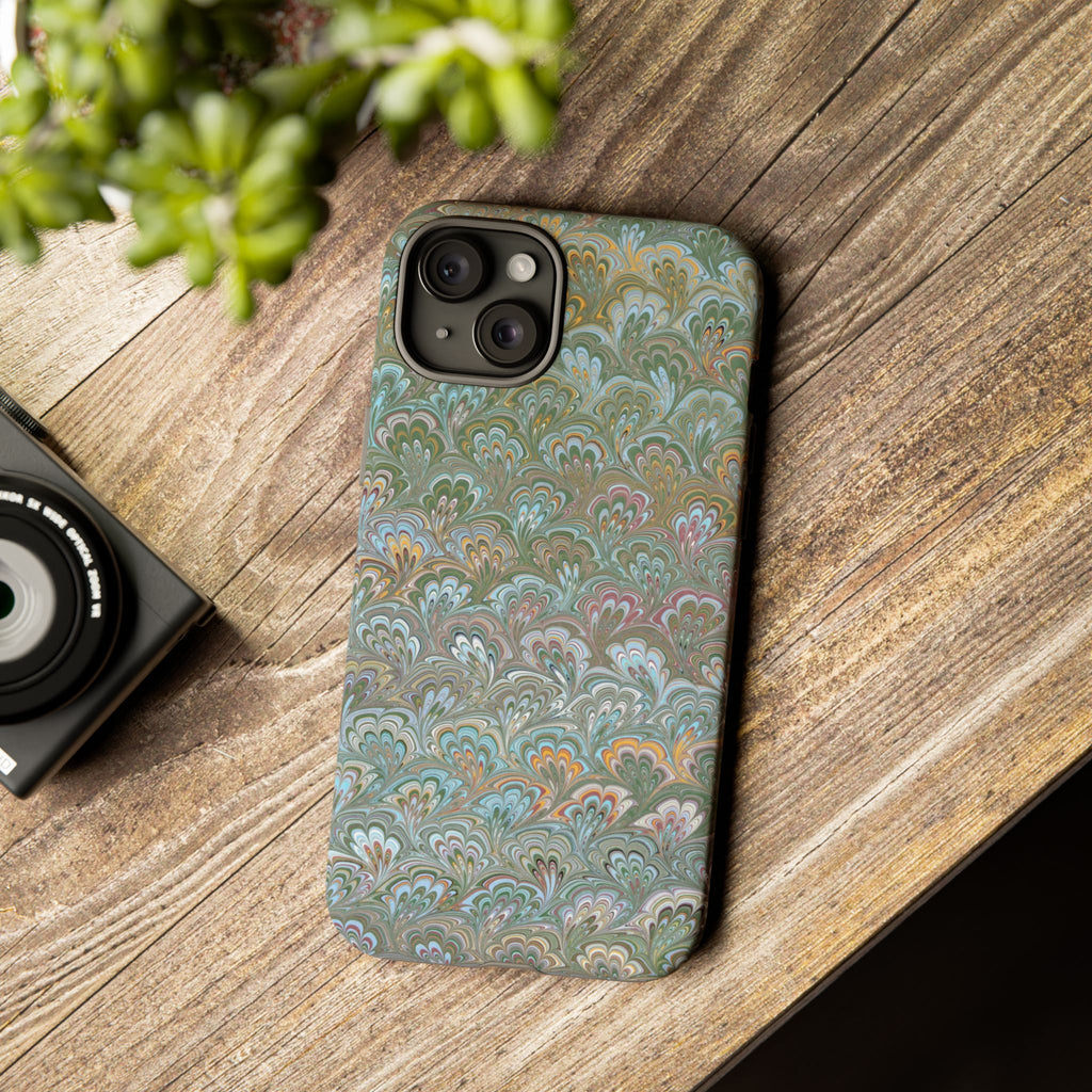 Blue and Green Feather Marbled Phone Case — Dual Layer - Tough Protective Phone Cover