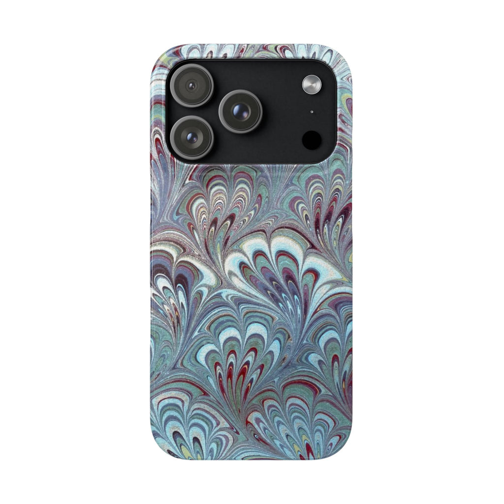 Marbled Feather Blue, White + Burgundy Swirl - Single Layer Slim Phone Case