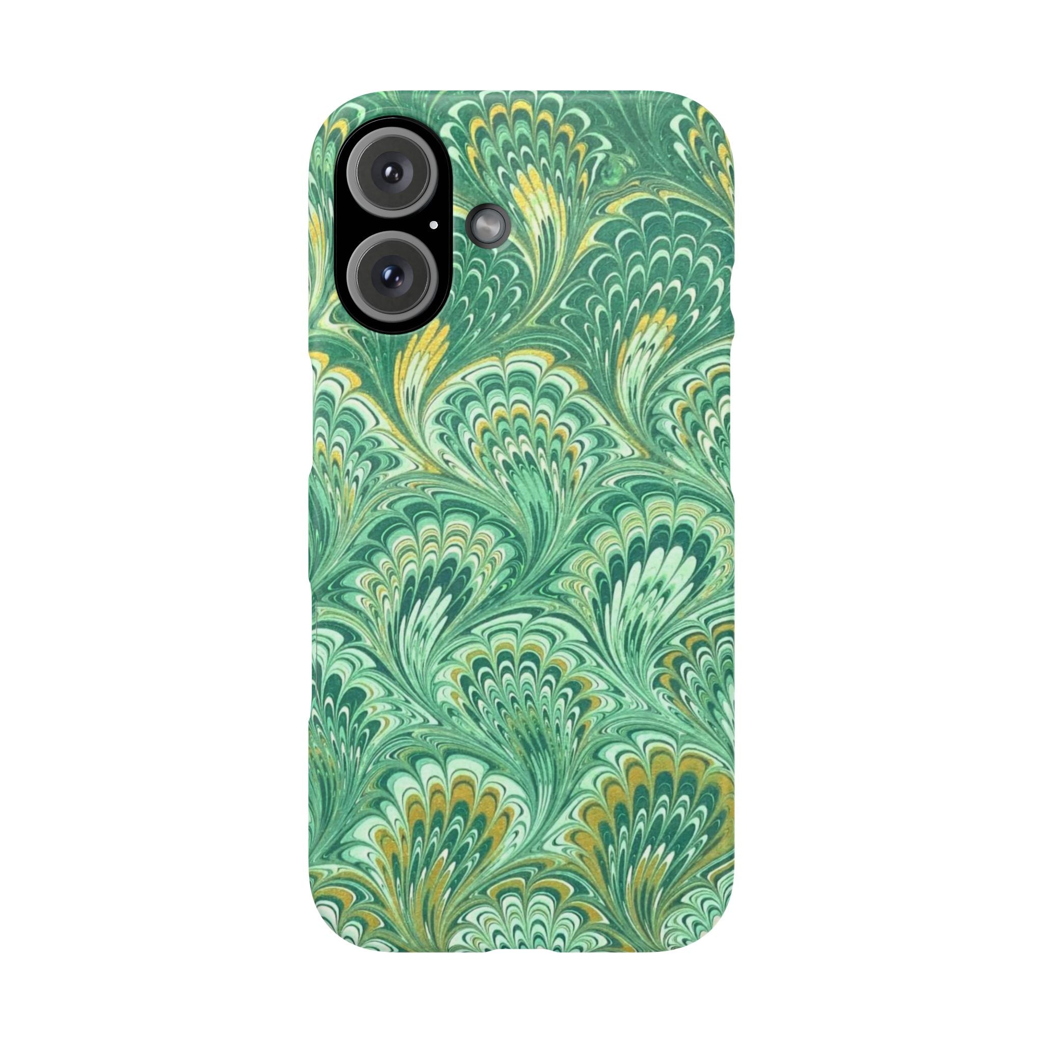 Marbled Feather Green Swirl - Single Layer Slim Phone Case