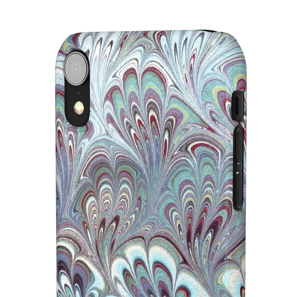 Marbled Feather Blue, White + Burgundy Swirl - Single Layer Slim Phone Case