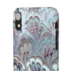 Marbled Feather Blue, White + Burgundy Swirl - Single Layer Slim Phone Case