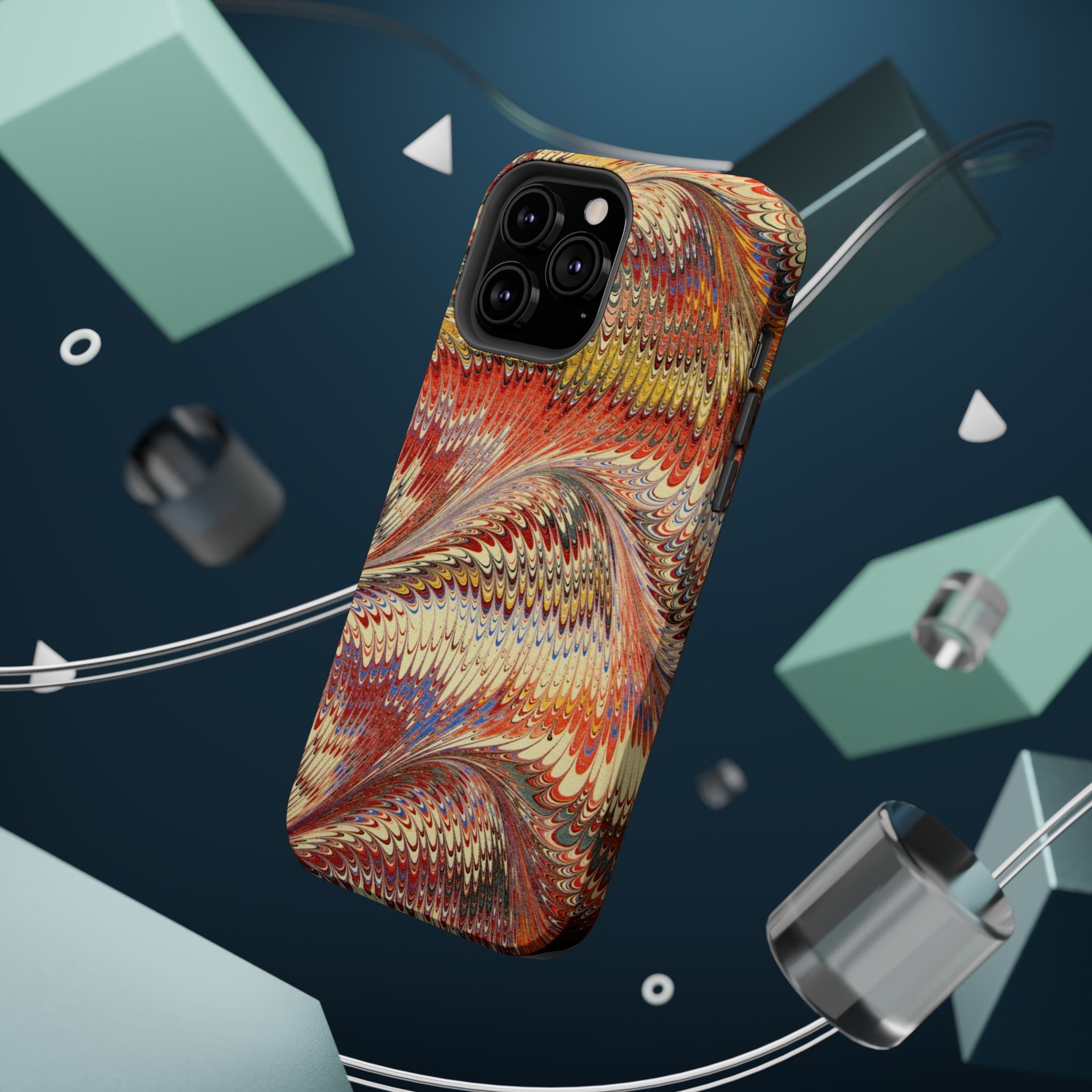 Rust + Gold Italian Marbled Design Magnetic MAG SAFE - Dual Layer Case - Glossy or Matte