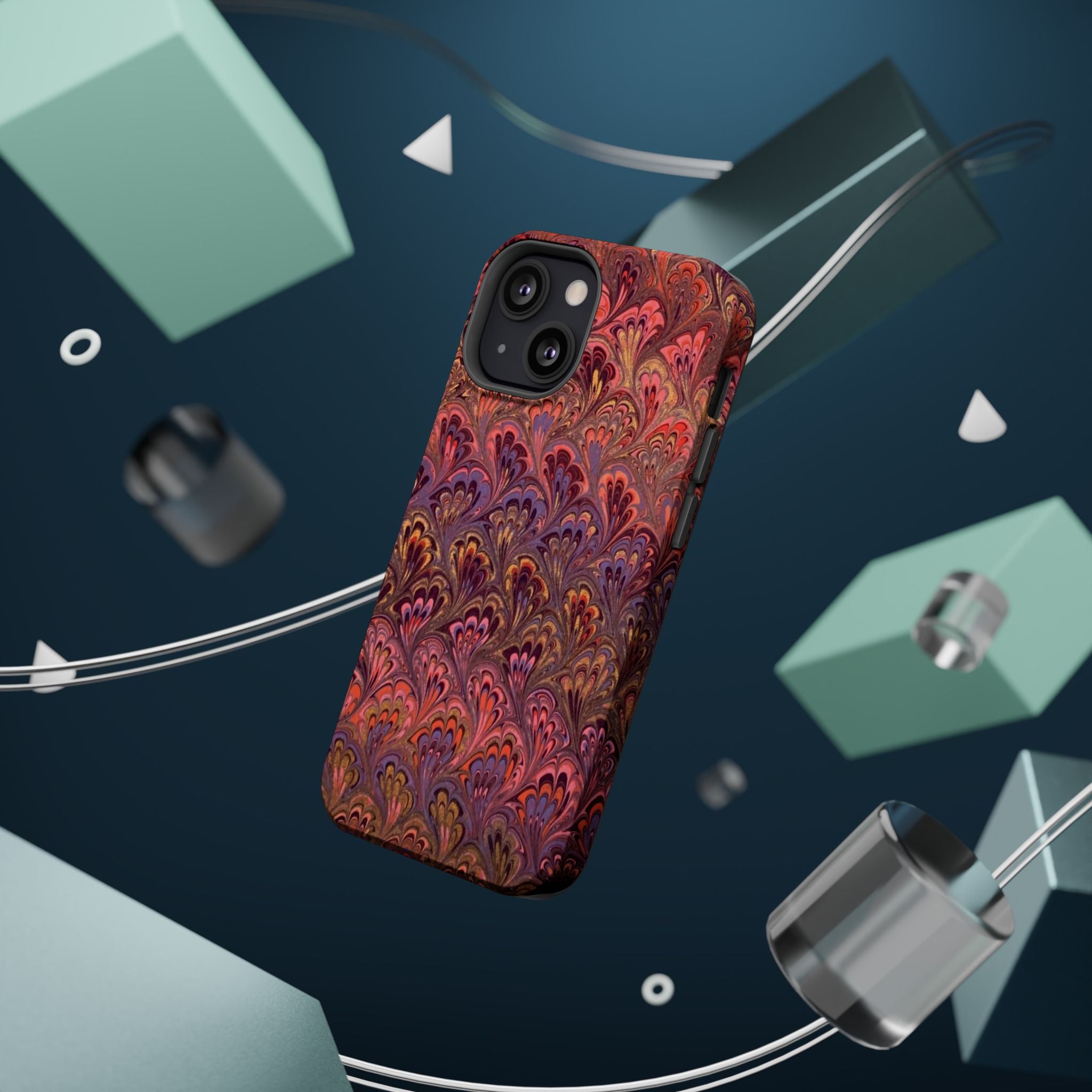 Mag Safe Marble iPhone Case - Red, Burgundy, Lavender & Gold Impact-Resistant