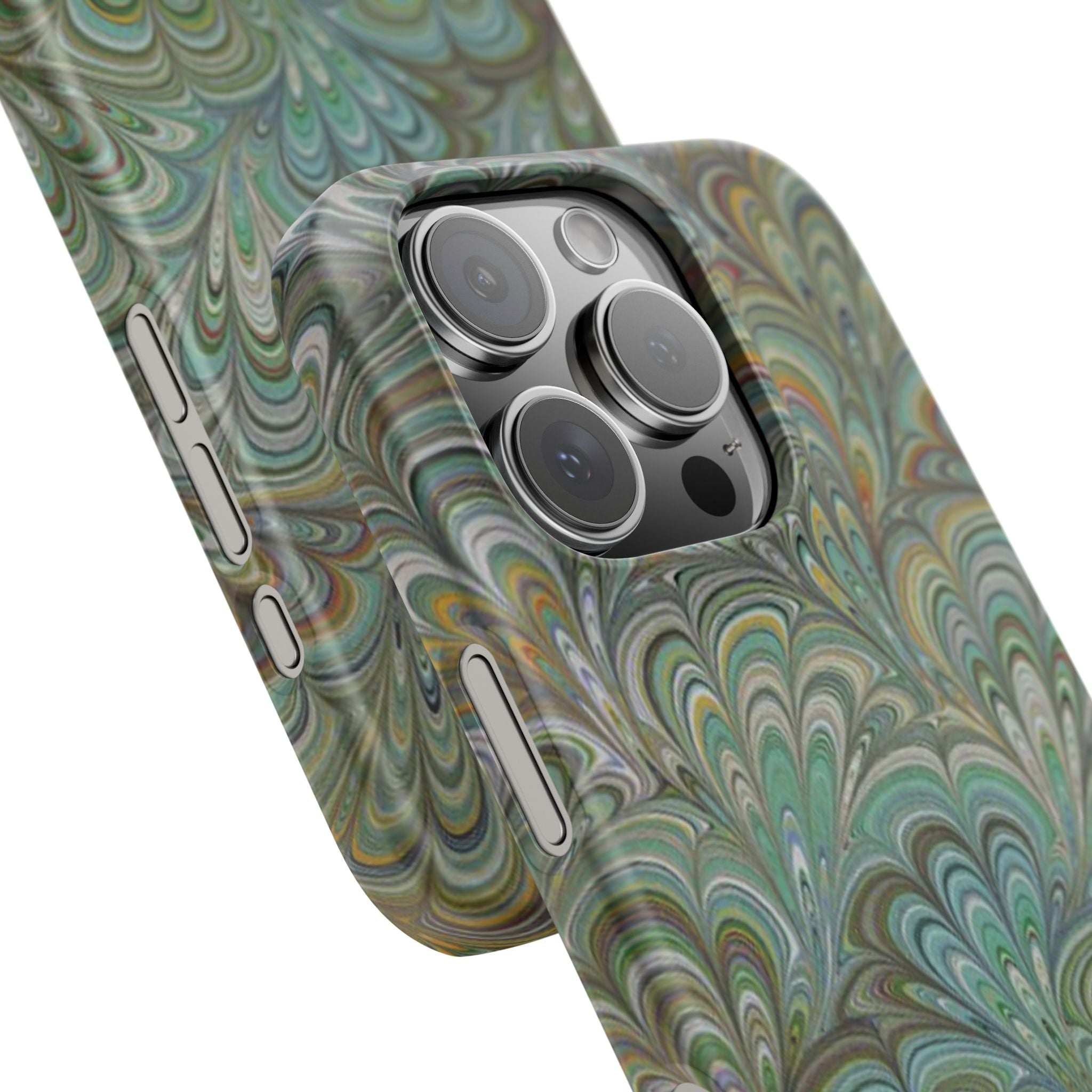 Green Feather Marbled Swirl Phone Case - Single Layer Slim Case