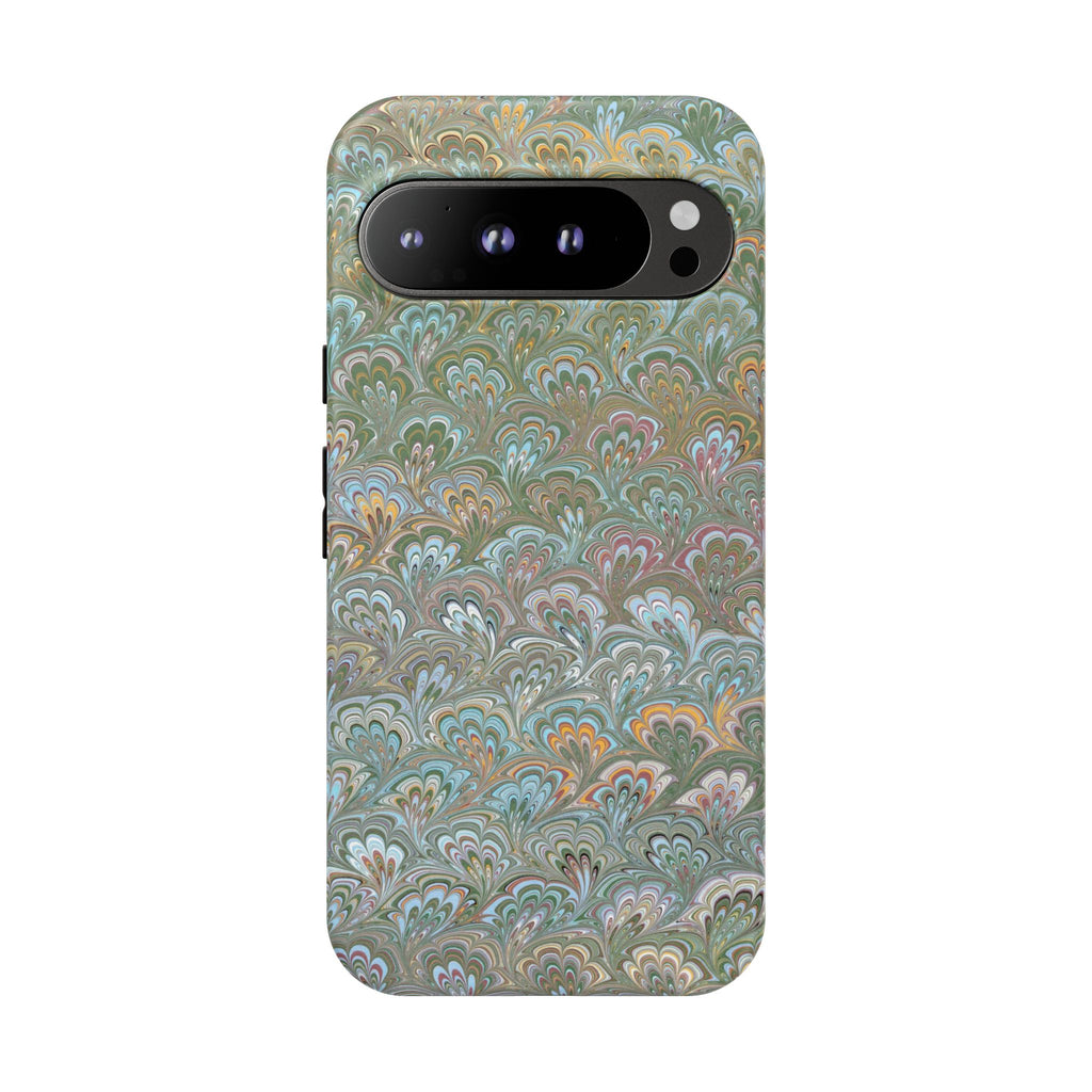 Blue and Green Feather Marbled Phone Case — Dual Layer - Tough Protective Phone Cover