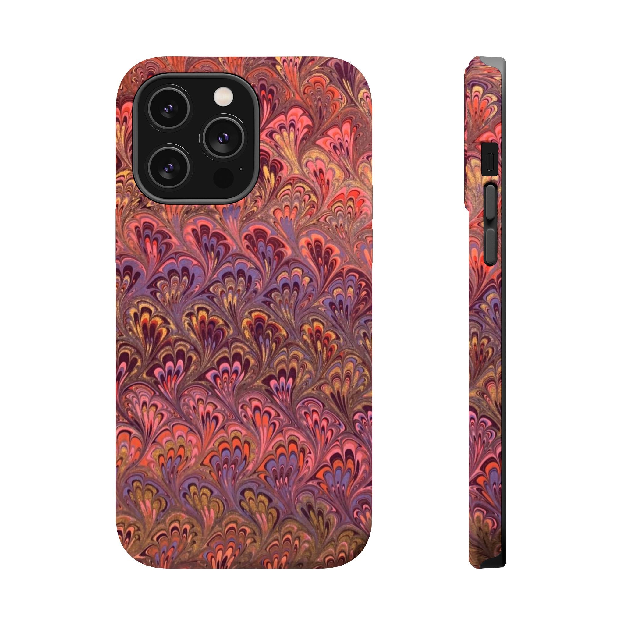 Mag Safe Marble iPhone Case - Red, Burgundy, Lavender & Gold Impact-Resistant
