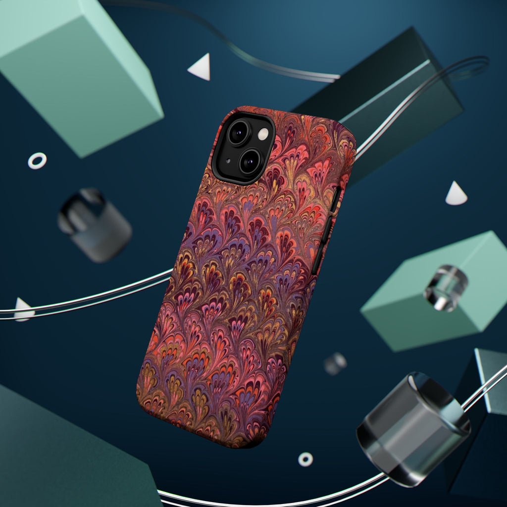 Mag Safe Marble iPhone Case - Red, Burgundy, Lavender & Gold Impact-Resistant