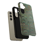 Marbled Peacock Durable Phone Case - Olive Green and Brown - Matte or Glossy