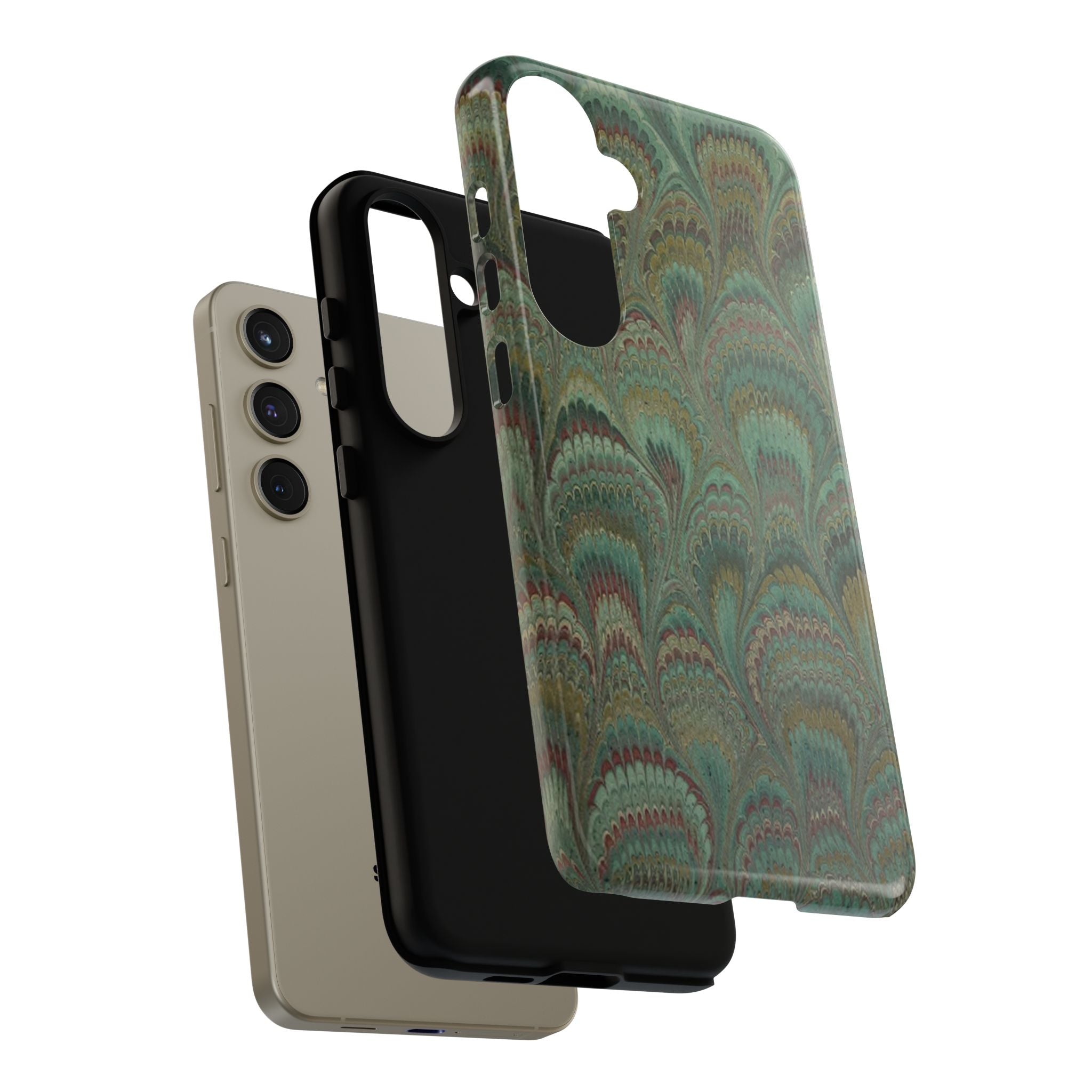 Marbled Peacock Durable Phone Case - Olive Green and Brown - Matte or Glossy