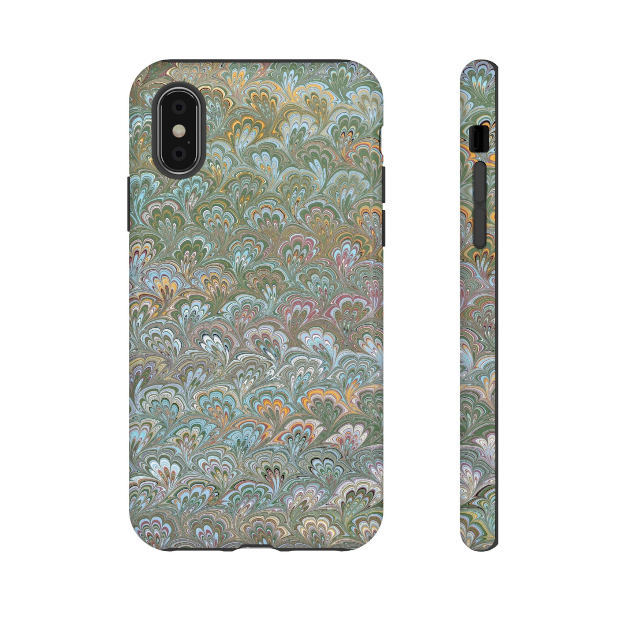 Blue and Green Feather Marbled Phone Case — Dual Layer - Tough Protective Phone Cover