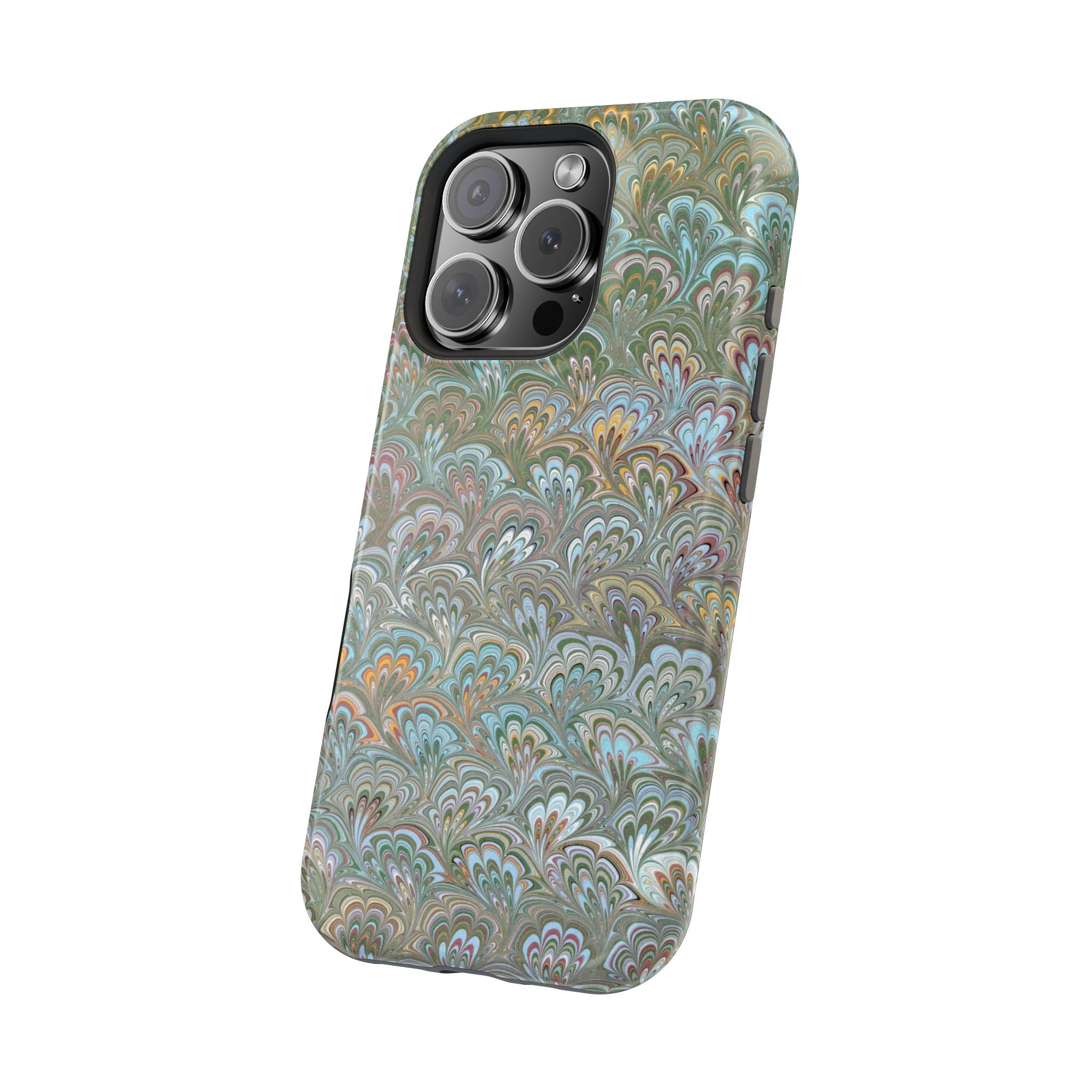 Green, Blue, + White Marbled Peacock - Dual Layer MAG SAFE Phone Case