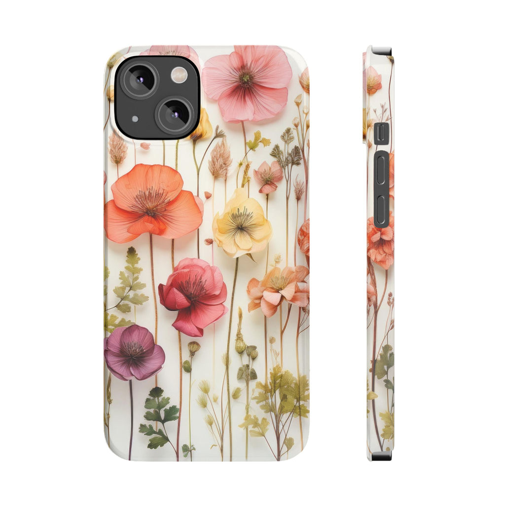 Slim Phone Case - Pink Floral Pressed Flowers iPhone 17 and Other Sizes - Glossy Finish