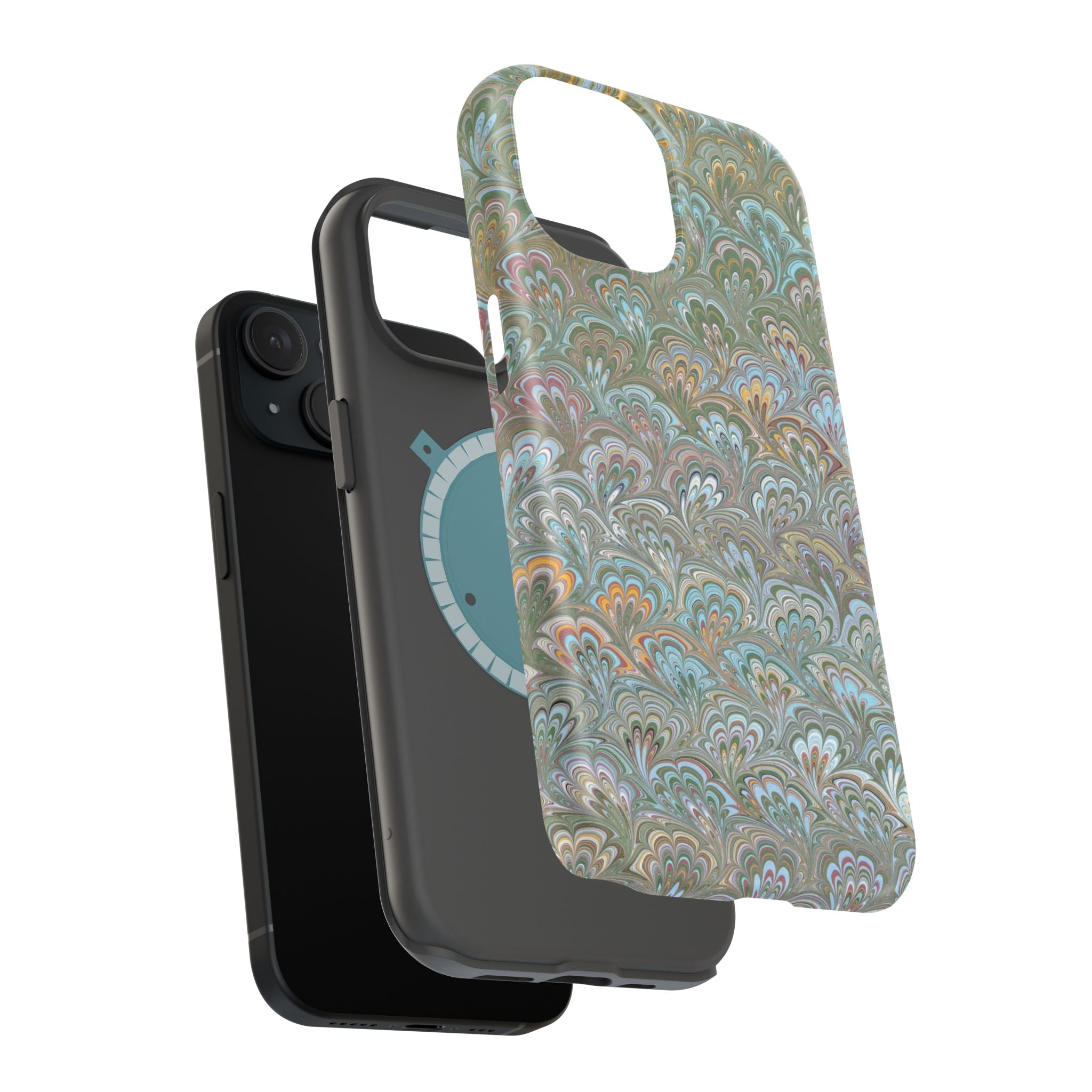 Green, Blue, + White Marbled Peacock - Dual Layer MAG SAFE Phone Case