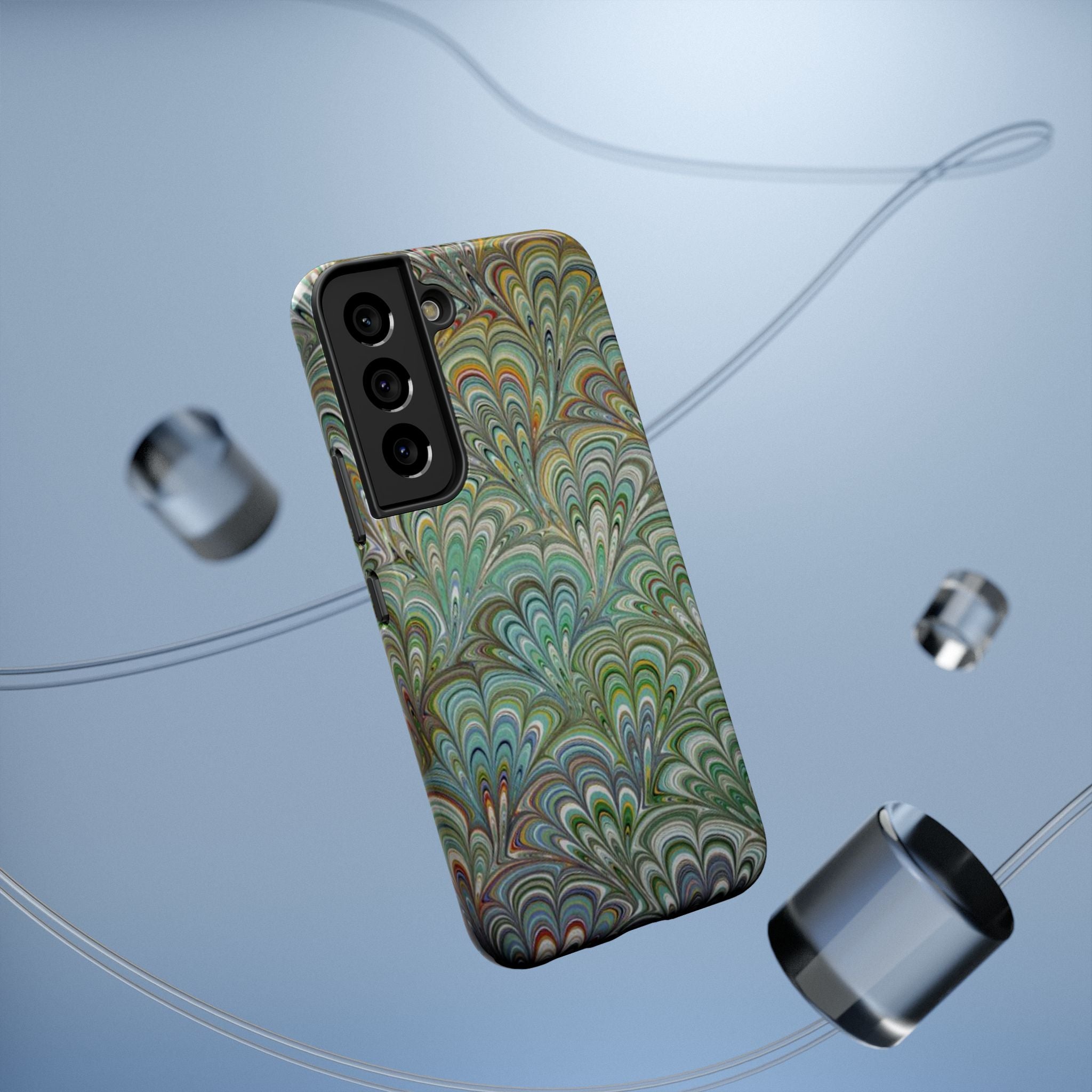 iPhone17 + All Models Phone Cases, Italian Peacock Feather Design, Stylish Impact-Resistant Shell, Protective Cover, Green Peacock Print