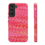 Pink and Gold Marbled Peacock Durable Phone Case - Olive Green and Brown - Matte or Glossy