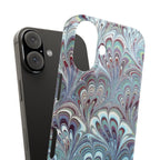 Marbled Feather Blue, White + Burgundy Swirl - Single Layer Slim Phone Case