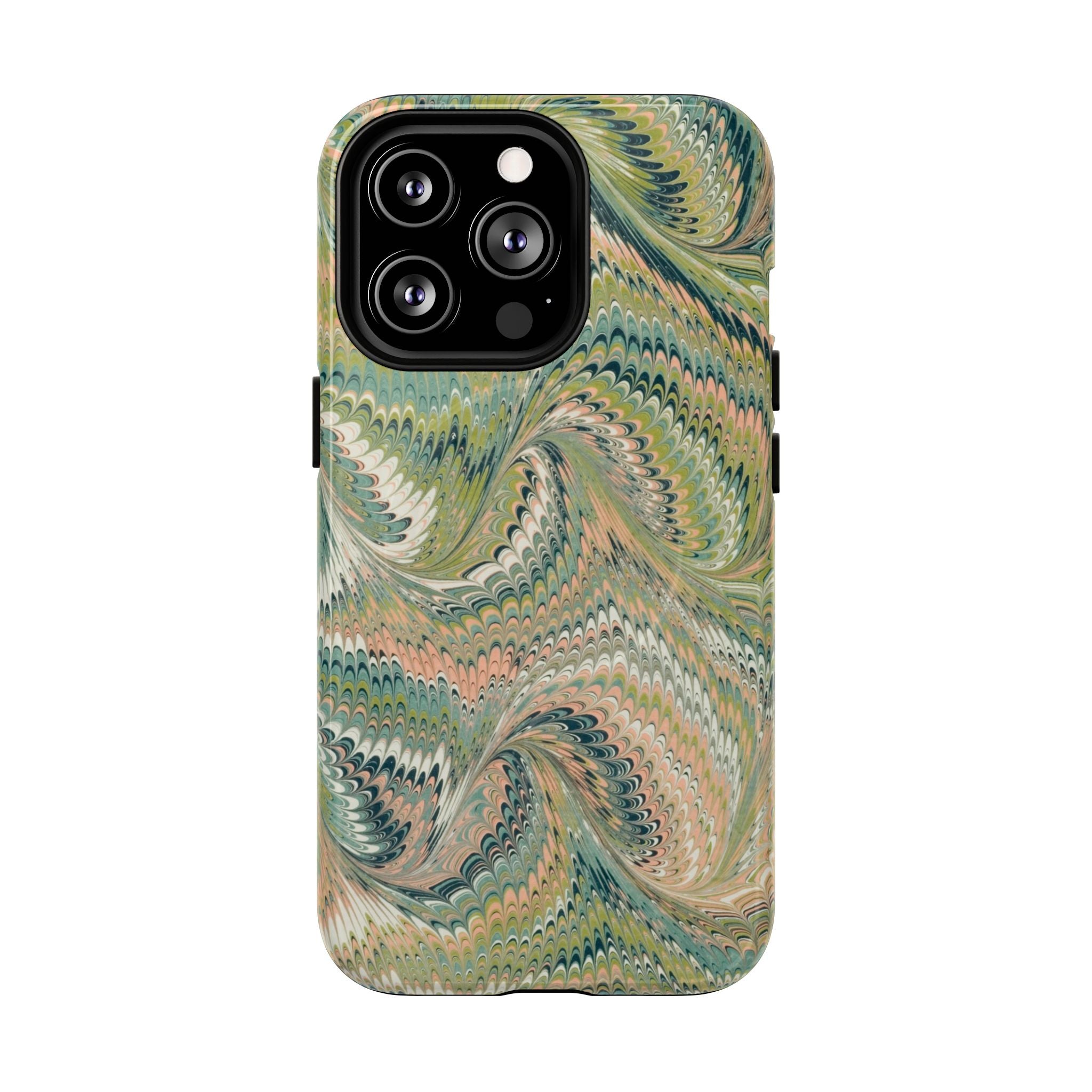Florentine Marble iPhone Case | Inspired by Florence | Italian Marbled Paper Technique | Artisanal Green Swirl | Dual-Layer Protective Case | Matte or Glossy