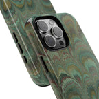 Marbled Peacock Durable Phone Case - Olive Green and Brown - Matte or Glossy