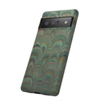 Marbled Peacock Durable Phone Case - Olive Green and Brown - Matte or Glossy