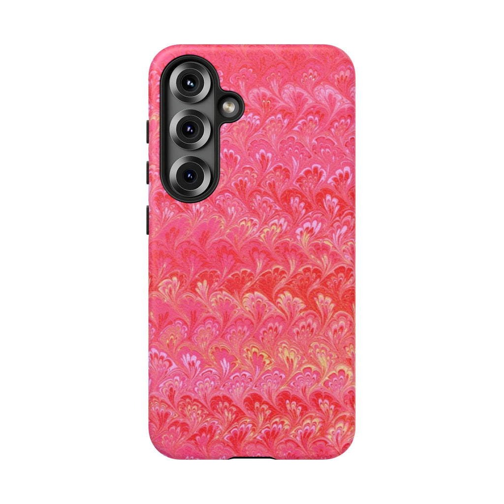 Pink and Gold Marbled Peacock Durable Phone Case - Olive Green and Brown - Matte or Glossy