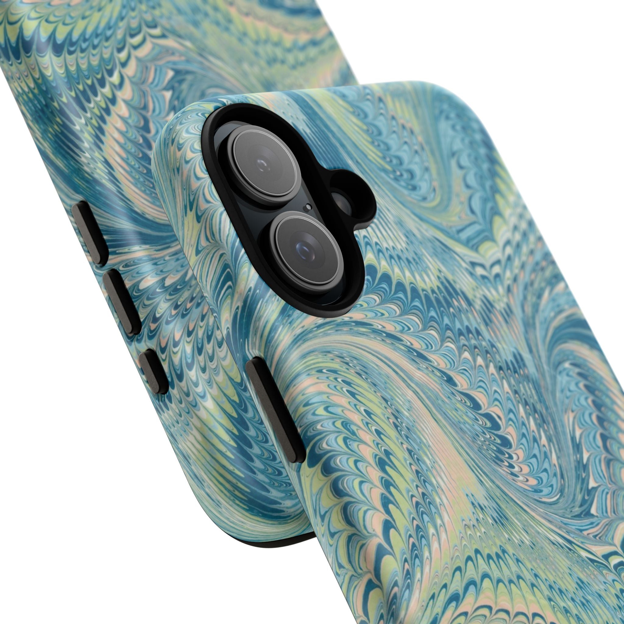 Aqua + Green Marble Phone Case - Impact-Resistant Durable - Dual Cover Design