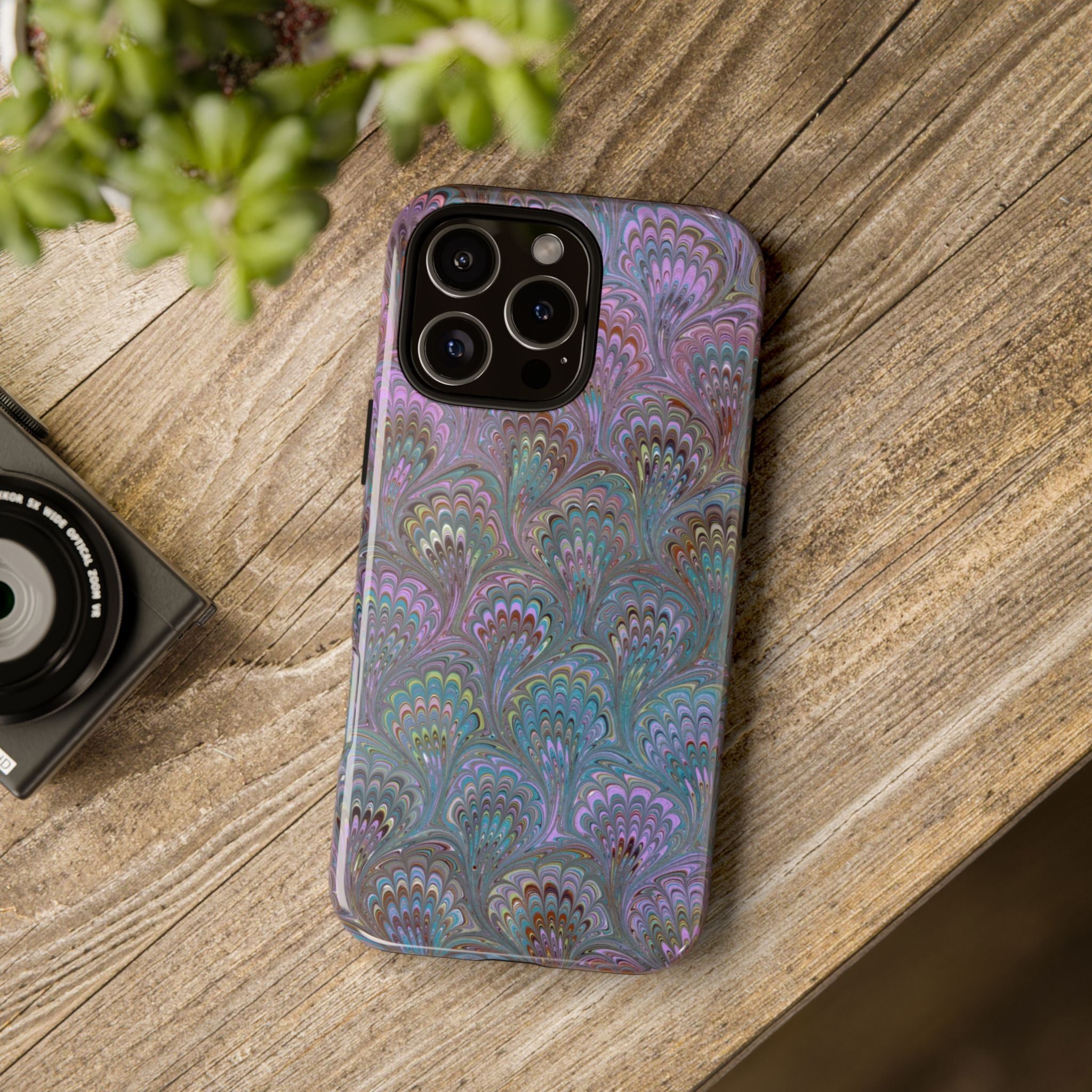 Lavender Marbled Peacock Durable Phone Case - Matte or Glossy