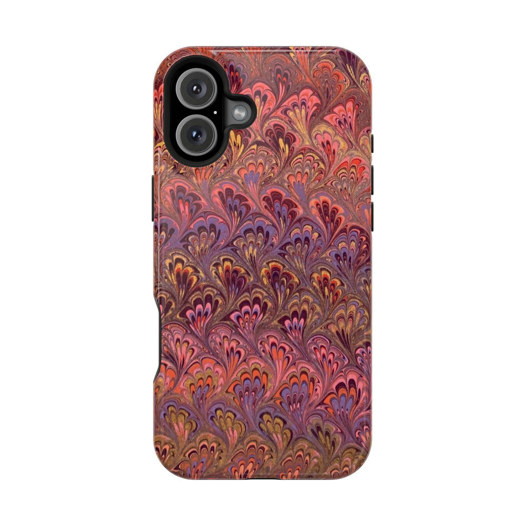 Mag Safe Marble iPhone Case - Red, Burgundy, Lavender & Gold Impact-Resistant