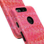 Pink and Gold Marbled Peacock Durable Phone Case - Olive Green and Brown - Matte or Glossy