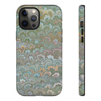 Blue and Green Feather Marbled Phone Case — Dual Layer - Tough Protective Phone Cover