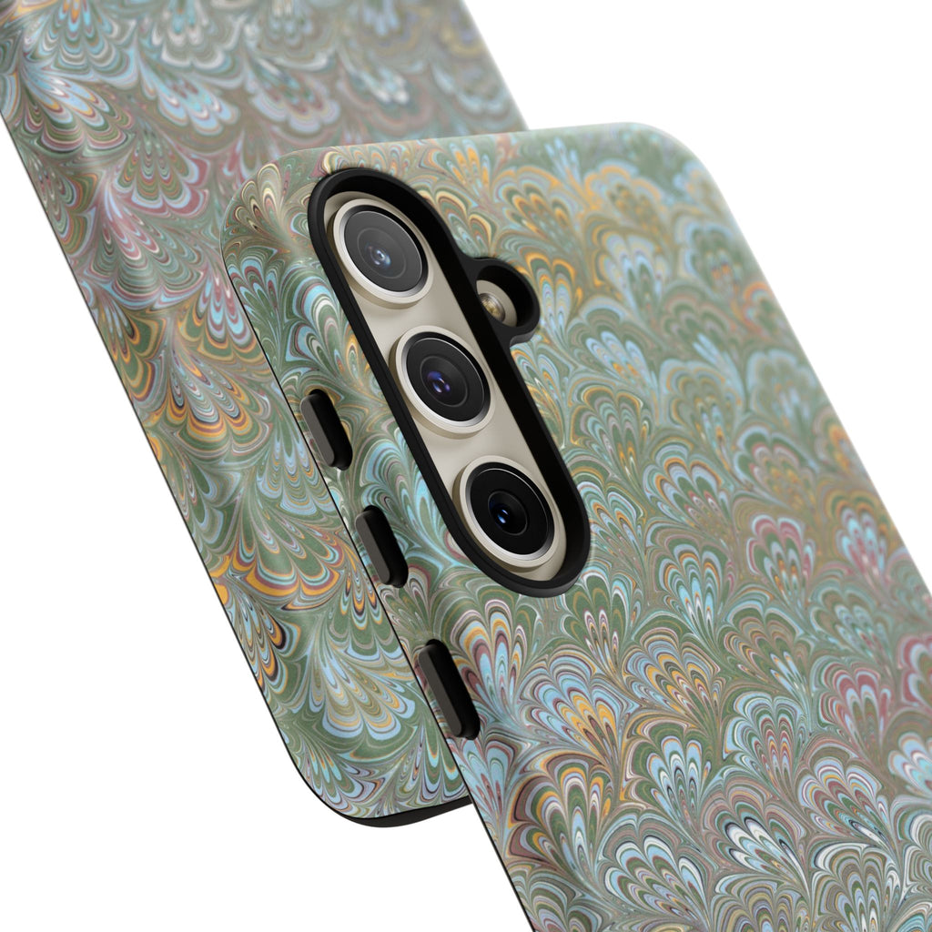 Blue and Green Feather Marbled Phone Case — Dual Layer - Tough Protective Phone Cover