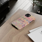Pastel Pink + Green Feather Marbled Phone Case - Dual Layer Phone Cover