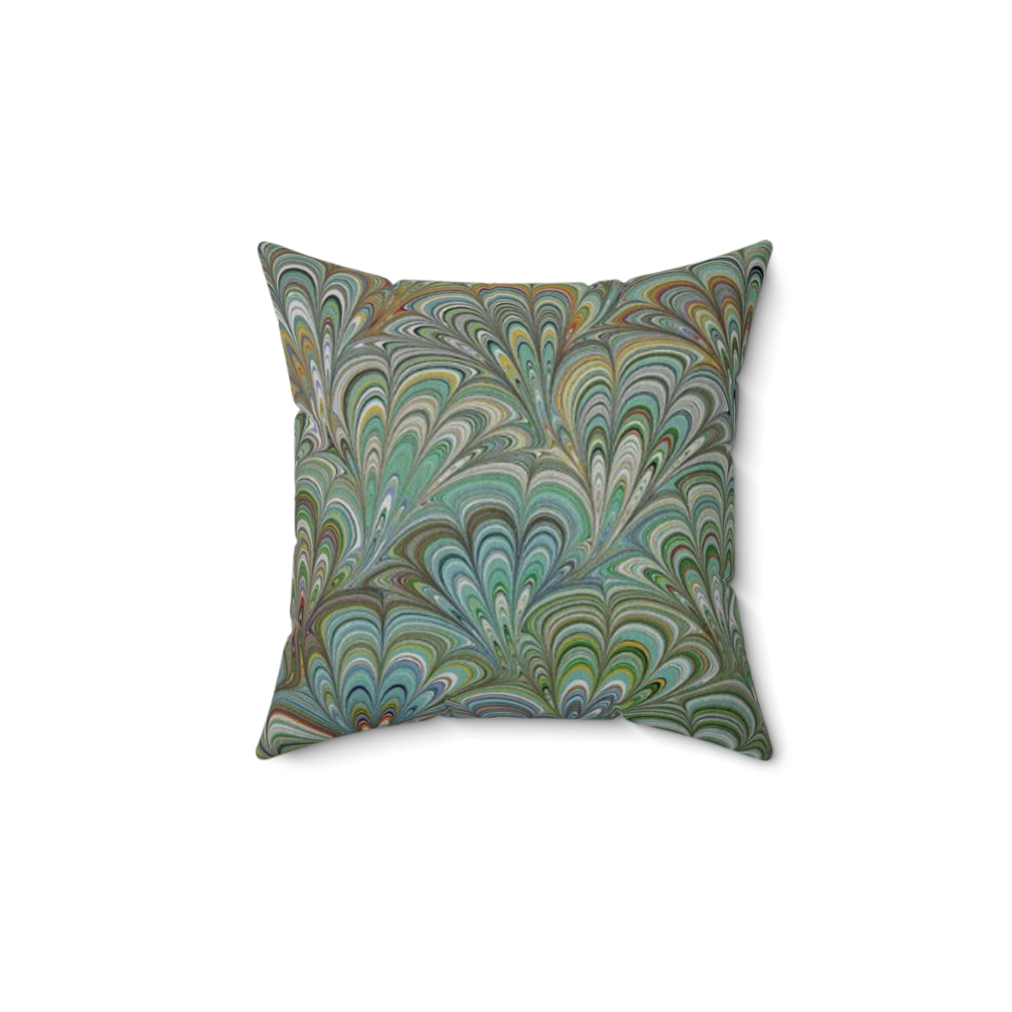 Green Peacock Square Throw Pillow includes Pillow, Hidden Zipper