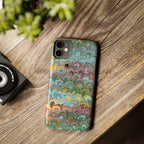 Phone Case with Design from Italy - Marbled "Peacock" Design, Green, Blue, Multi-Color Slim Phone Cases
