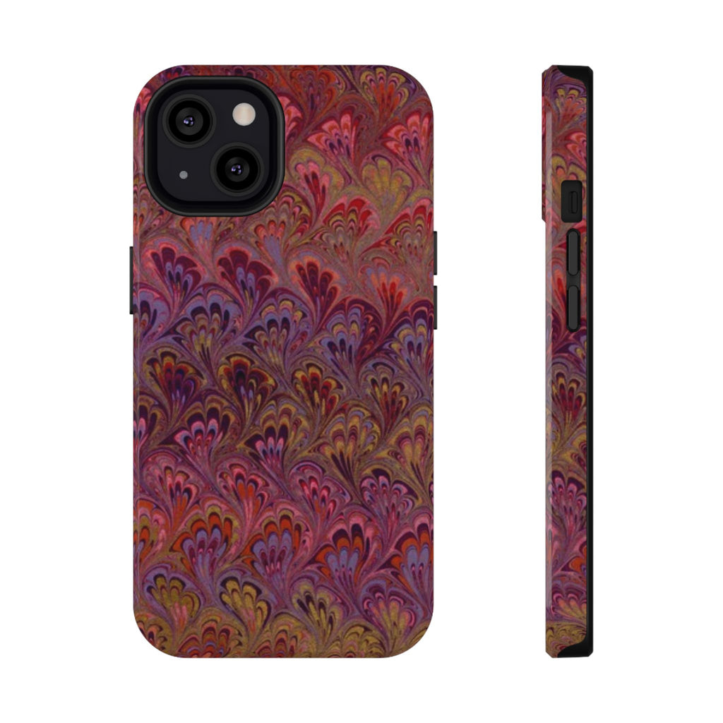Red, Burgundy, Lavender Italian Peacock Feather Design Phone Case
