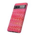 Pink and Gold Marbled Peacock Durable Phone Case - Olive Green and Brown - Matte or Glossy