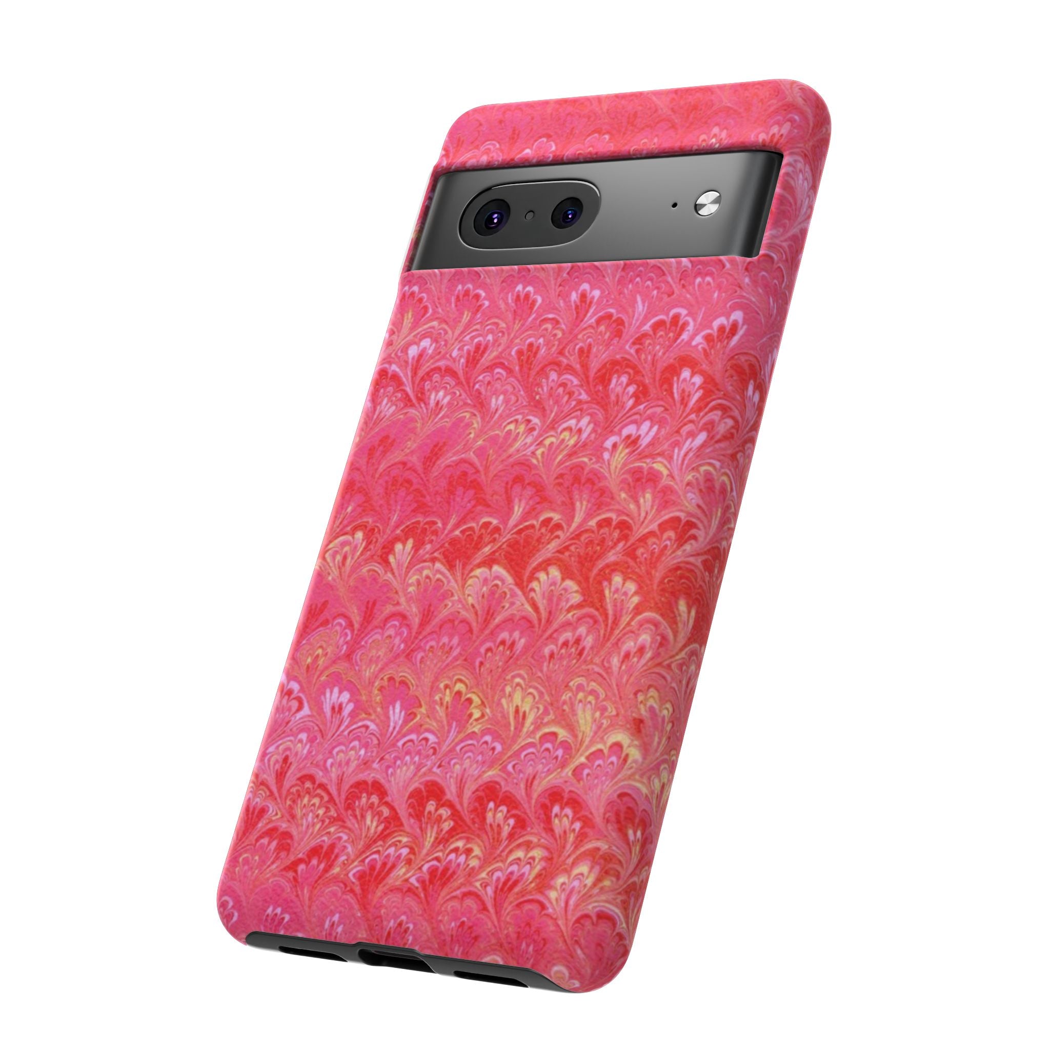 Pink and Gold Marbled Peacock Durable Phone Case - Olive Green and Brown - Matte or Glossy