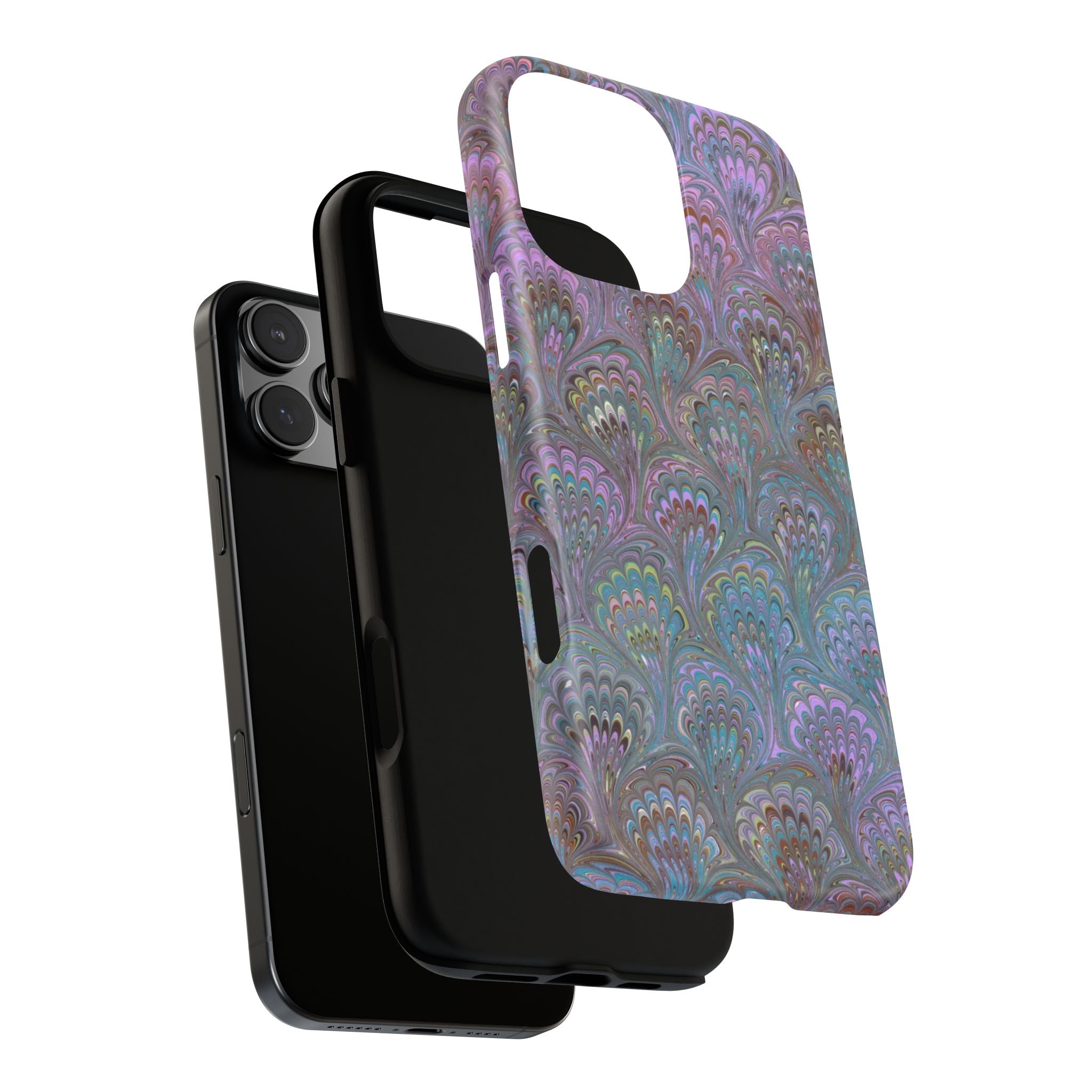 Lavender Marbled Peacock Durable Phone Case - Dual Layer - Matte or Glossy