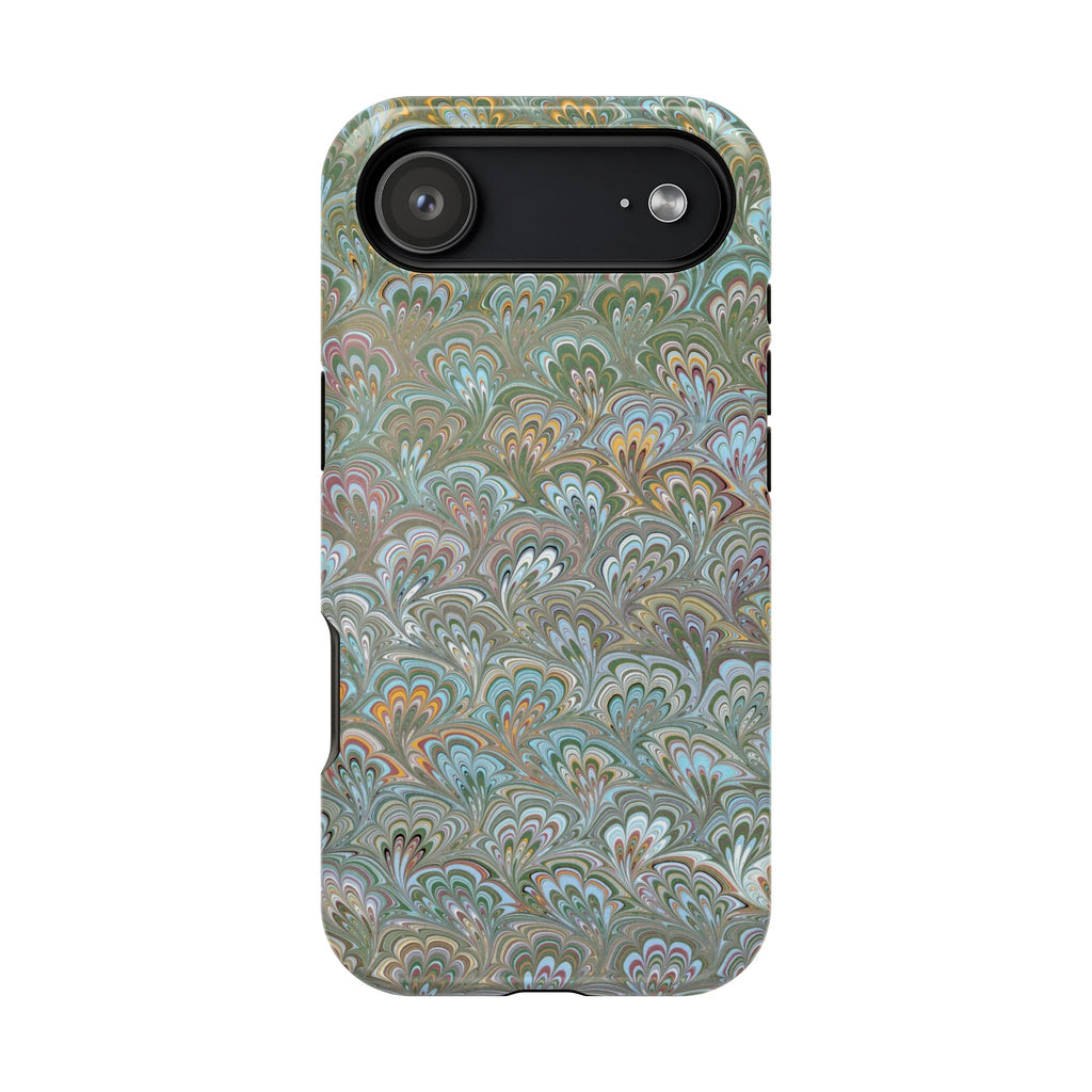 Green, Blue, + White Marbled Peacock - Dual Layer MAG SAFE Phone Case