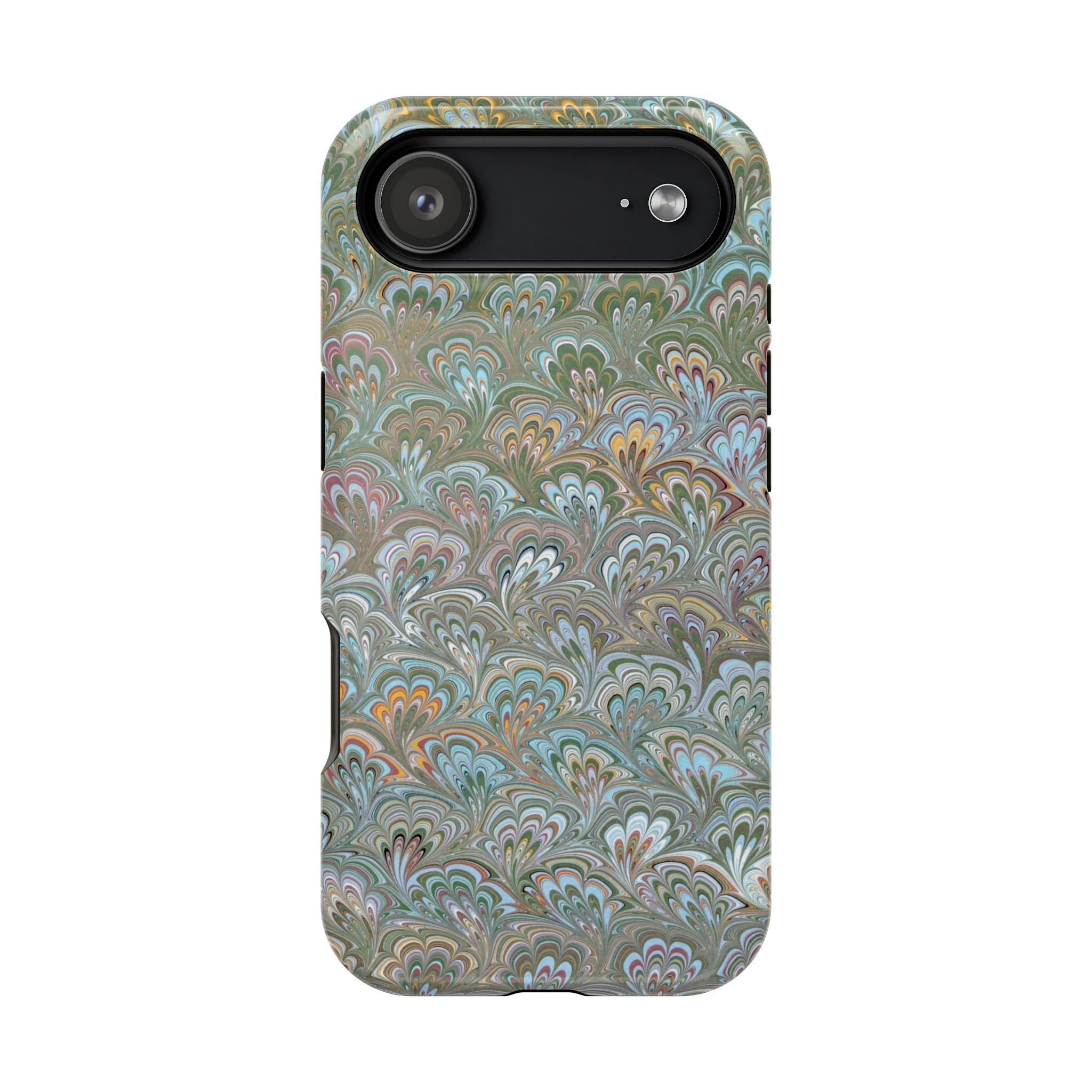 Green, Blue, + White Marbled Peacock - Dual Layer MAG SAFE Phone Case