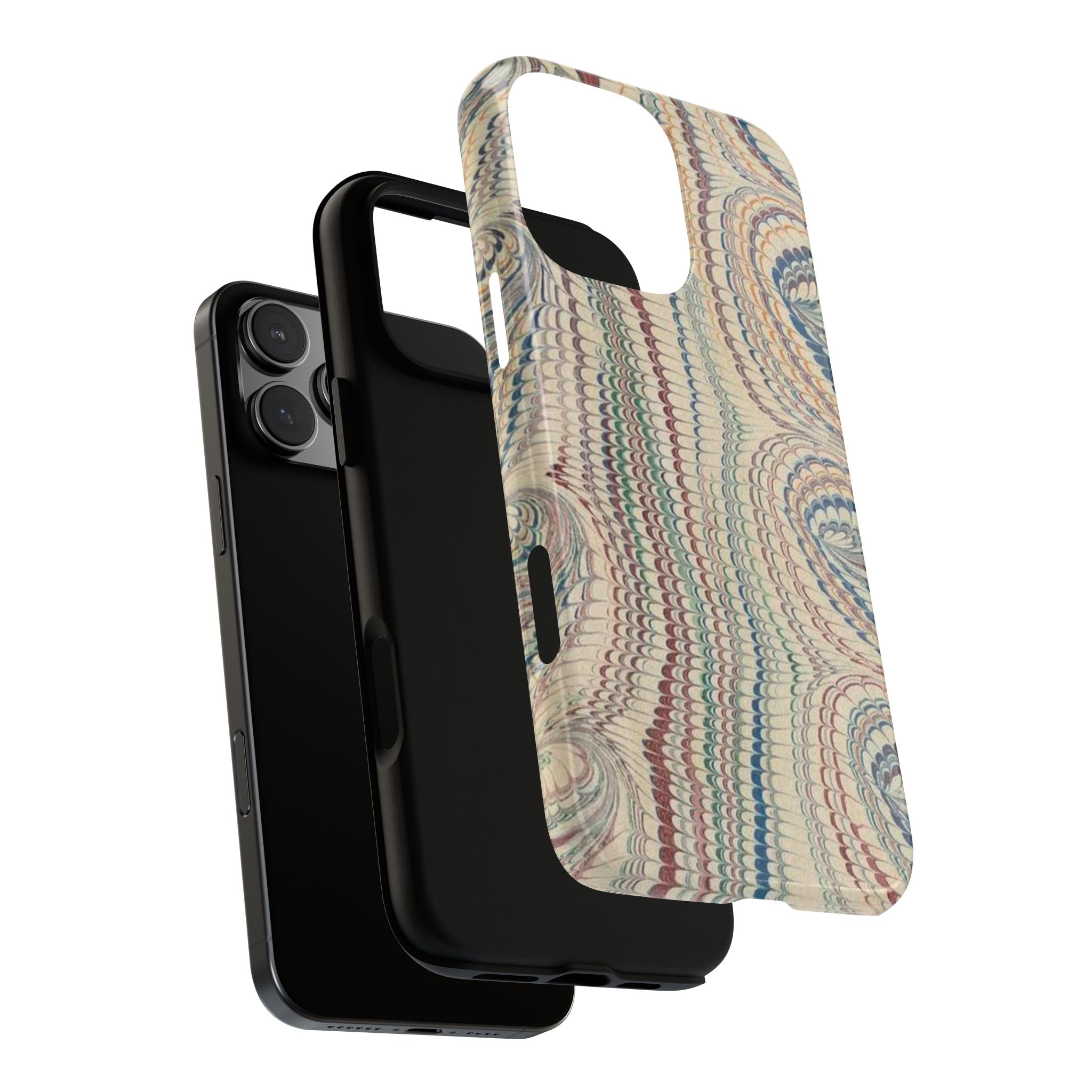 Beige Multi-Color Feather Vintage Italian Marble Design - Dual Layer Phone Cases