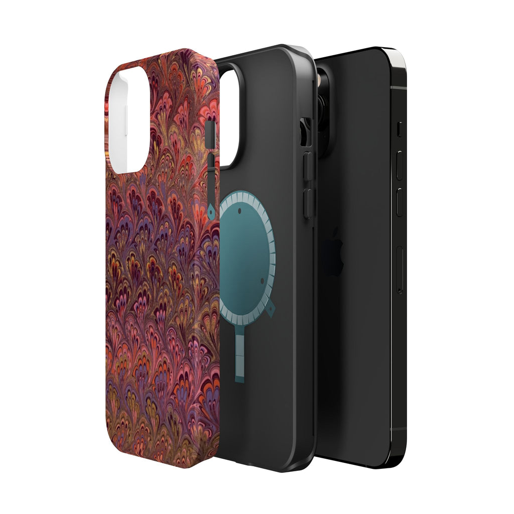 Mag Safe Marble iPhone Case - Red, Burgundy, Lavender & Gold Impact-Resistant