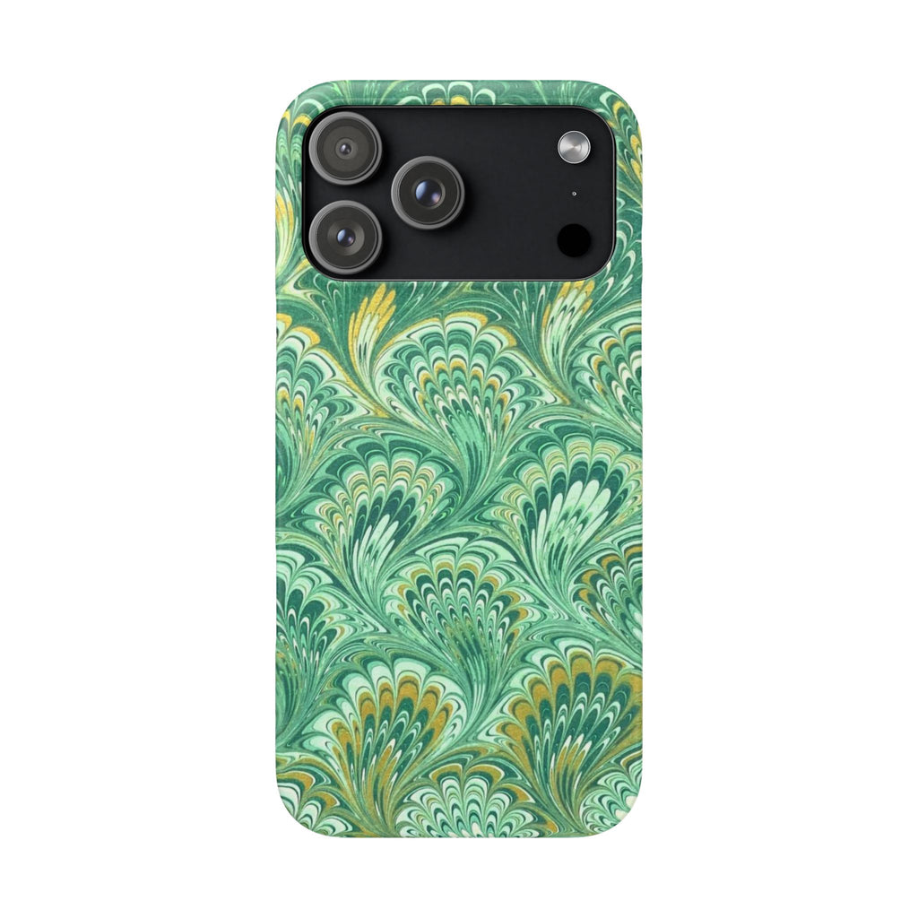 Marbled Feather Green Swirl - Single Layer Slim Phone Case