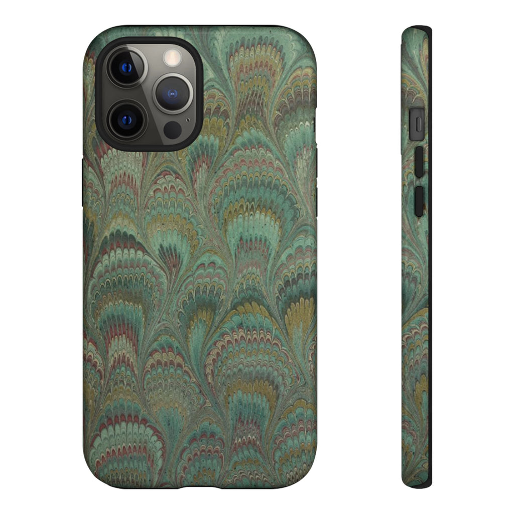 Marbled Peacock Durable Phone Case - Olive Green and Brown - Matte or Glossy