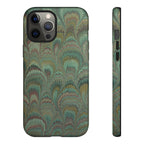 Marbled Peacock Durable Phone Case - Olive Green and Brown - Matte or Glossy