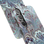 Marbled Feather Blue, White + Burgundy Swirl - Single Layer Slim Phone Case