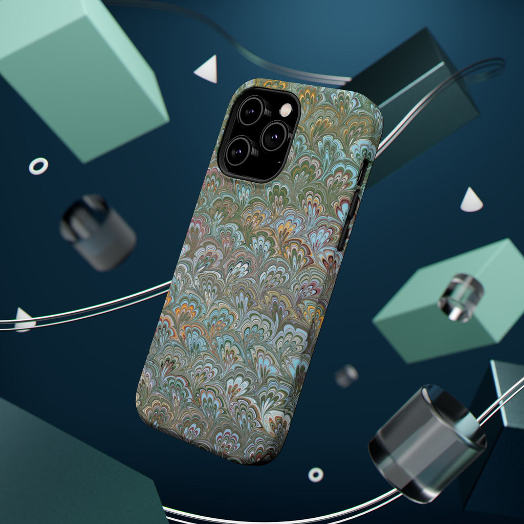Green, Blue, + White Marbled Peacock - Dual Layer MAG SAFE Phone Case