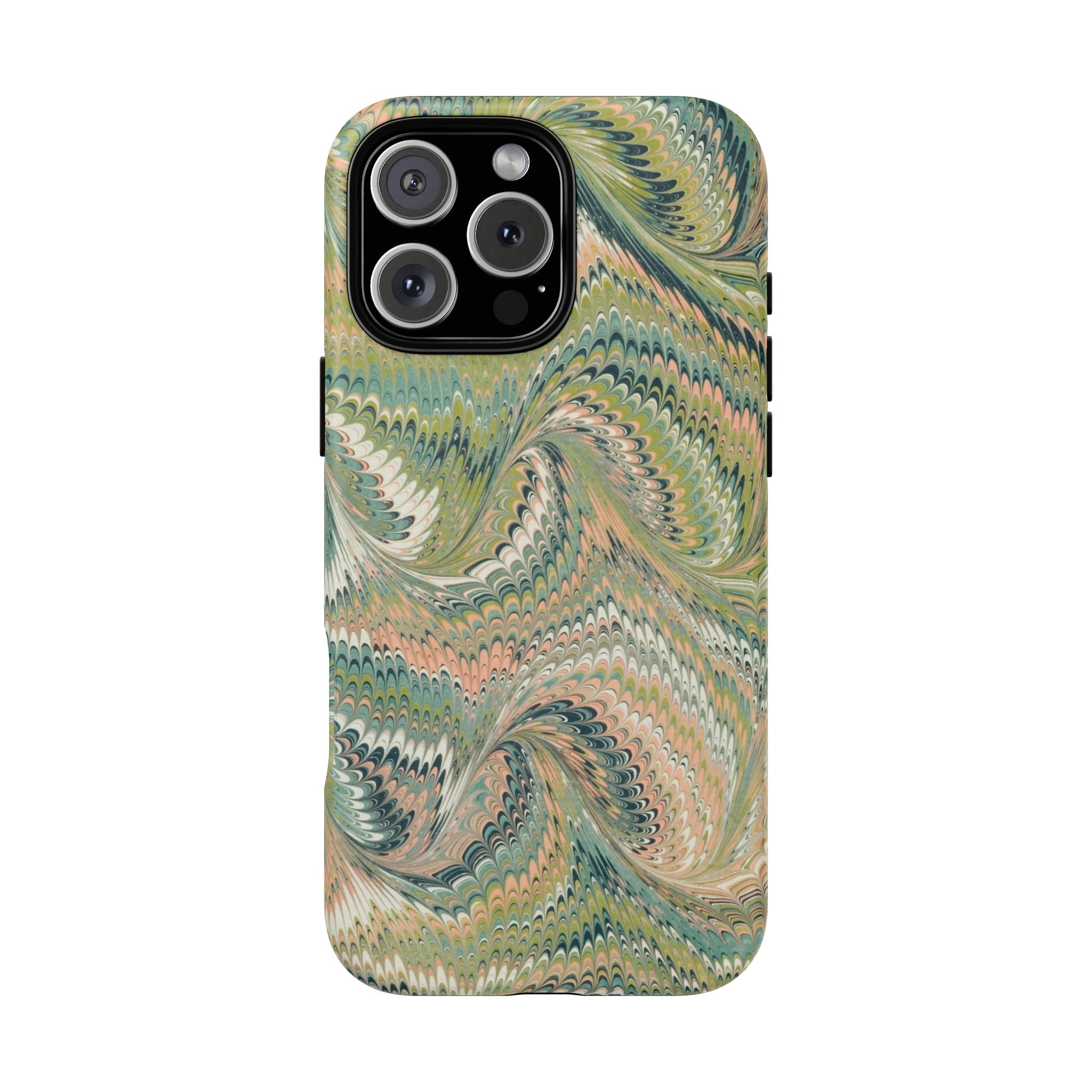 Florentine Marble iPhone Case | Inspired by Florence | Italian Marbled Paper Technique | Artisanal Green Swirl | Dual-Layer Protective Case | Matte or Glossy