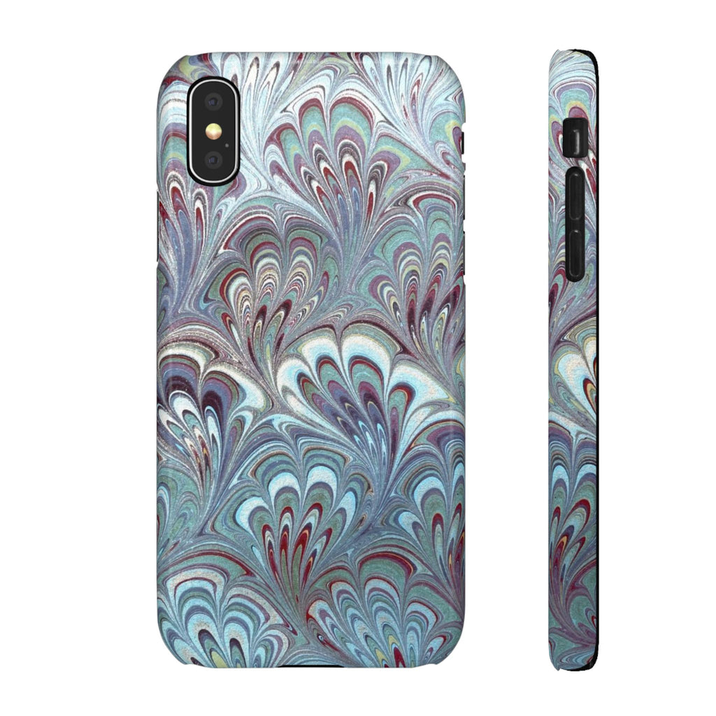 Marbled Feather Blue, White + Burgundy Swirl - Single Layer Slim Phone Case