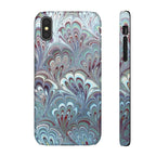 Marbled Feather Blue, White + Burgundy Swirl - Single Layer Slim Phone Case
