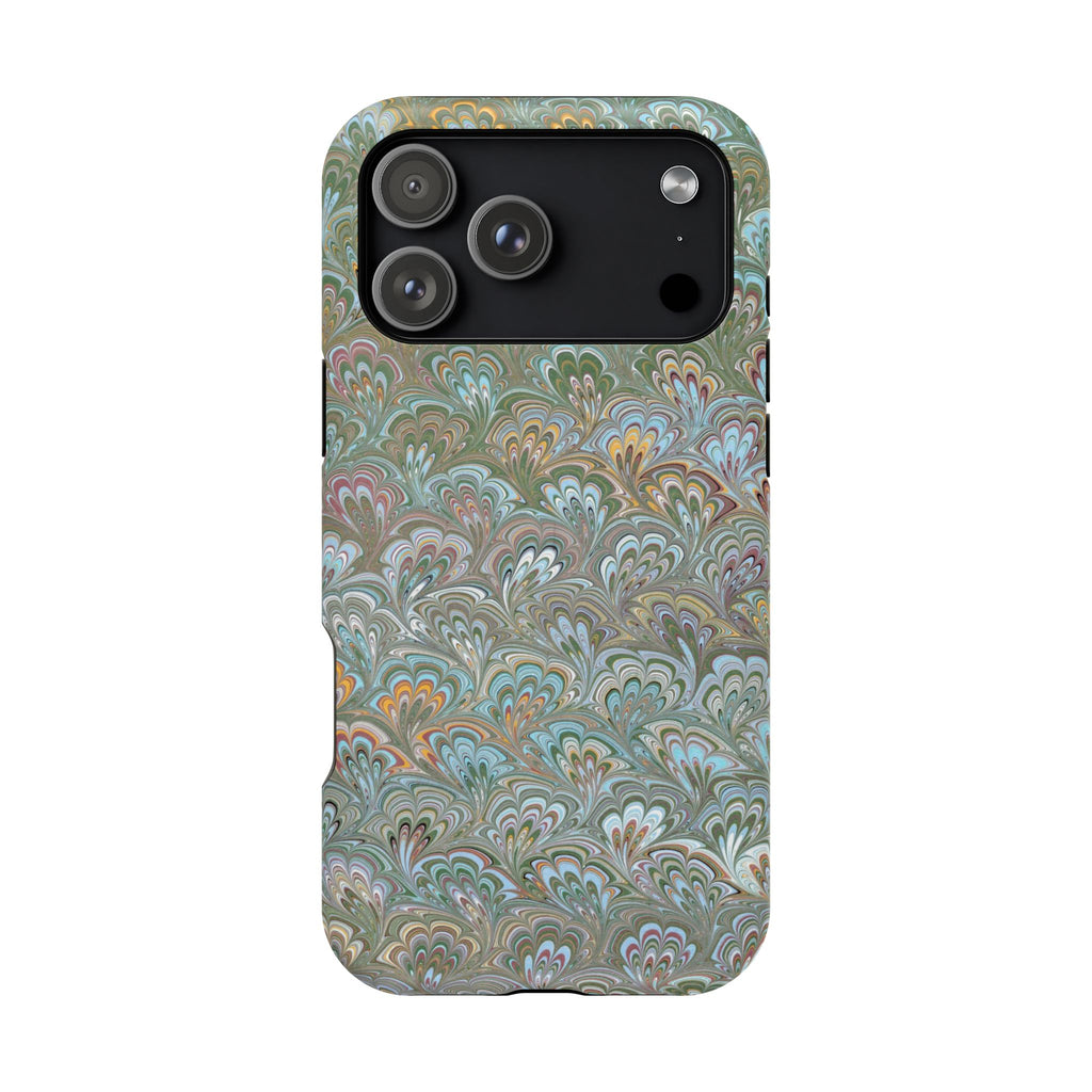 Green, Blue, + White Marbled Peacock - Dual Layer MAG SAFE Phone Case